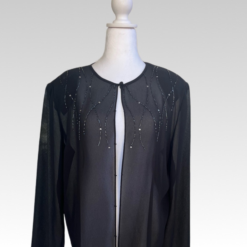 Adrianna Papell Black Sheer Top with Bead Accents size XL